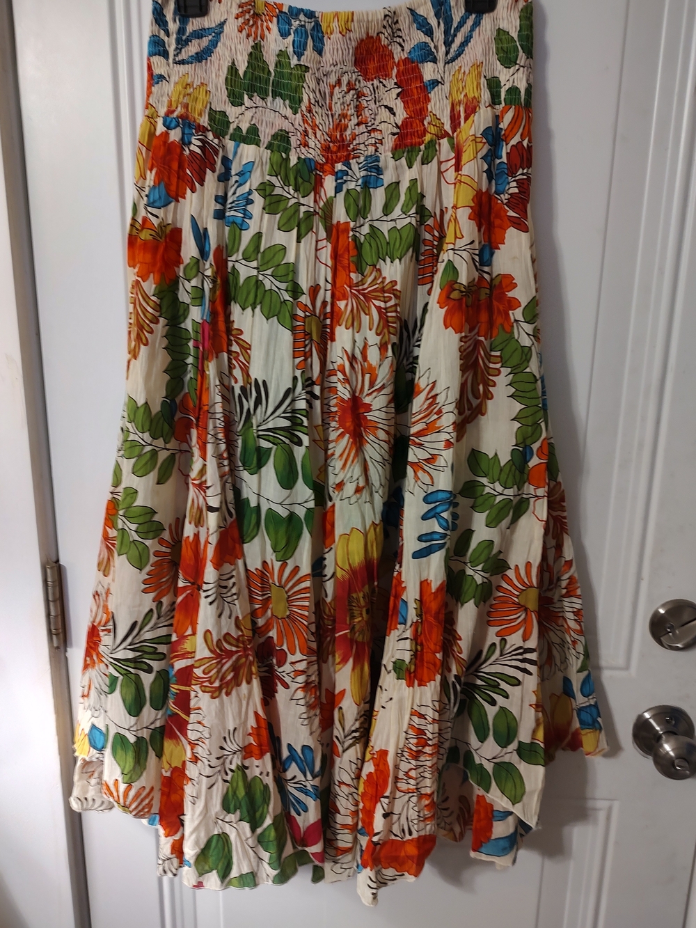 Women's Floral Tiered Maxi Skirt - Cream with Orange & Green Print - Picture 3 of 6